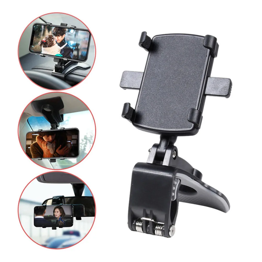 

Car Phone Holder Universal Dashboard Clip 360° Rotating Adjustable Rearview Mirror Visor Clip Phone Mount for 3"-7" Smartphones