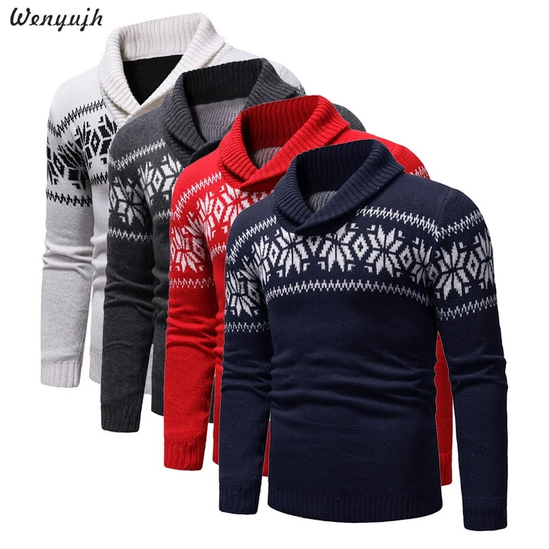 WENYUJH Mens Sweater Long Sleeve Slim Fit Knitted Pullover Casual Man V-Neck Christmas Pattern Autumn Winter Sweaters Hombre