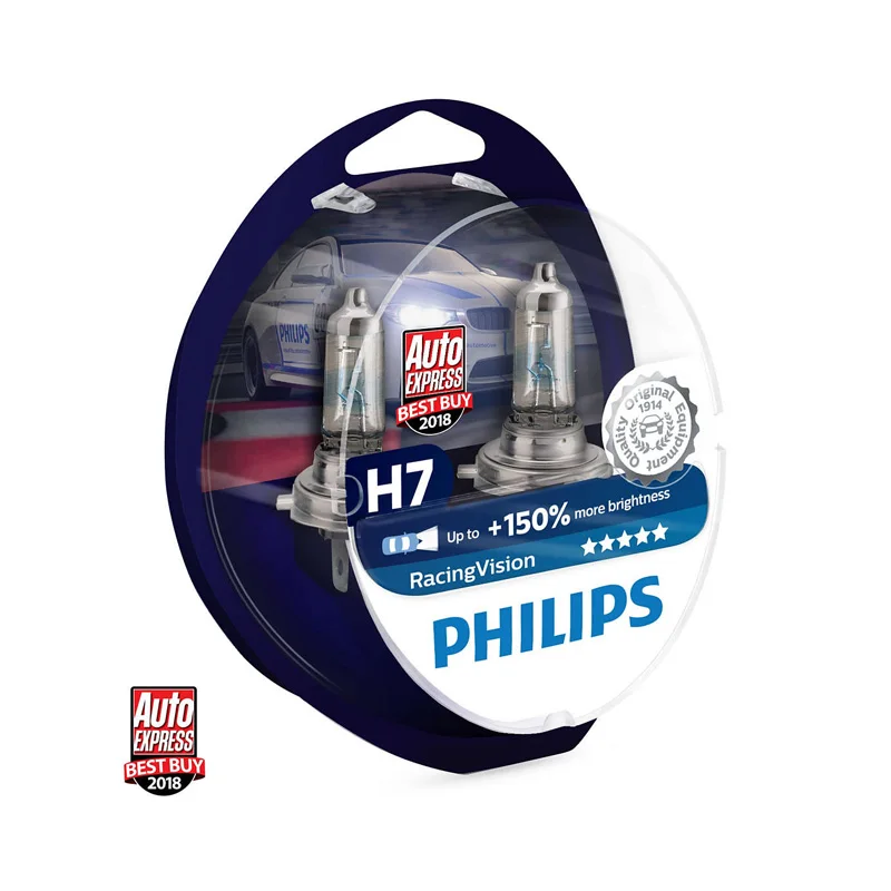 Philips H7 H4 12V 55W Racing Vision галогенная фара 150% ярче автомобильные лампы оригинальные