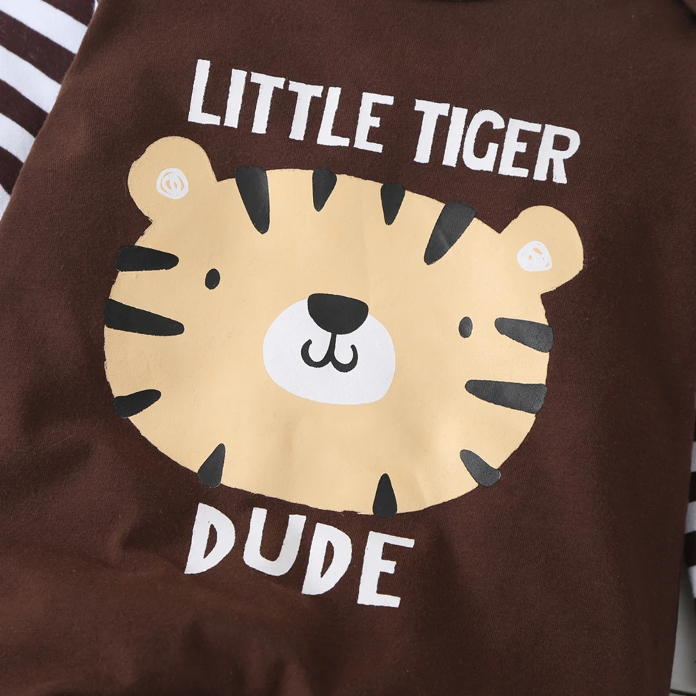 

Spring Autumn Jumpsuit Soft Stripes Cartoon Printing Newborn Baby Home Clothes Boys Girls Long Sleeve Round Collar Outfits