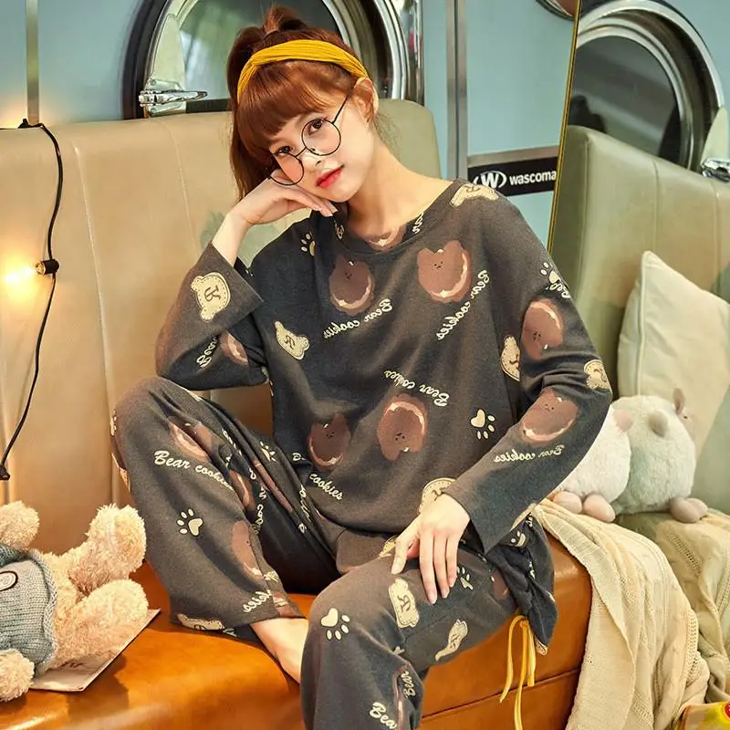 

Casual Autumn New Pyjamas Sleepwear 2pcs Pajams Suit Home Clothing Couple Cotton SleepSet Nightwear Intimate Lingerie Homewear