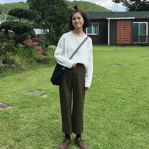 2019 Women's Kawaii New Student College Wind Pants High Waist Straight Female Cute Japan Harajuku Trousers For Women DF222 | Женская