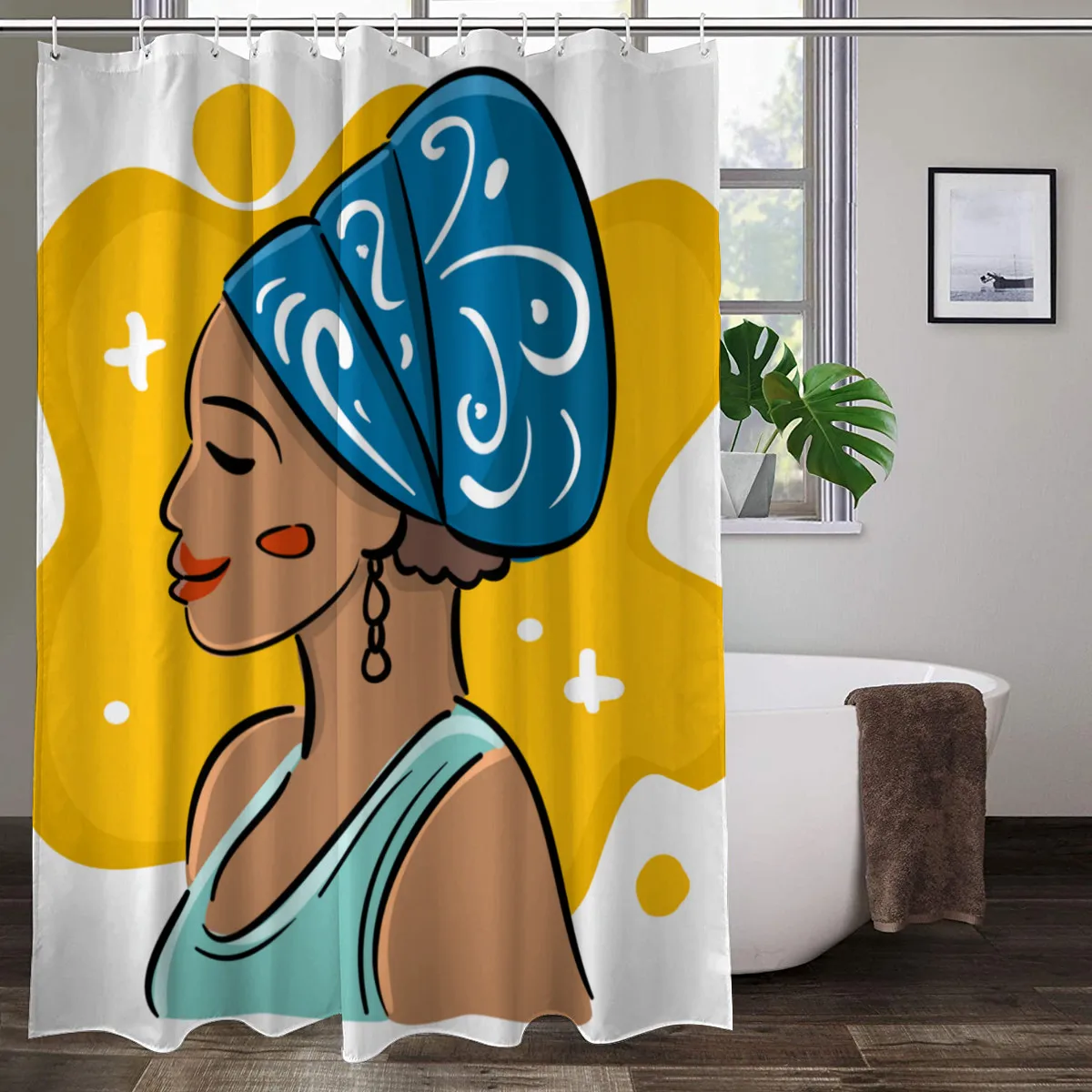 

Beautiful Lonely African Girl Durable Fabric Shower Curtain Bathroom Set Afro Women Non-slip Rug Carpet Toilet Seat Cover Sets