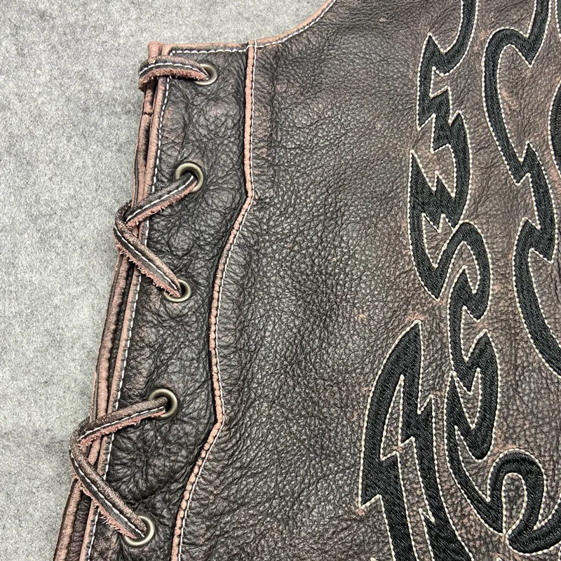 

Man Cowhide Vintage Jacket Genuine Leather Thick Leather Motorcycle Vest Locomotive Enthusiasts New Skull Embroidery