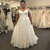 vestidos de noiva 2022 off the shoulder plus size a line wedding dresses lace appliqu%c3%a9 bridal dress for women lace up dress