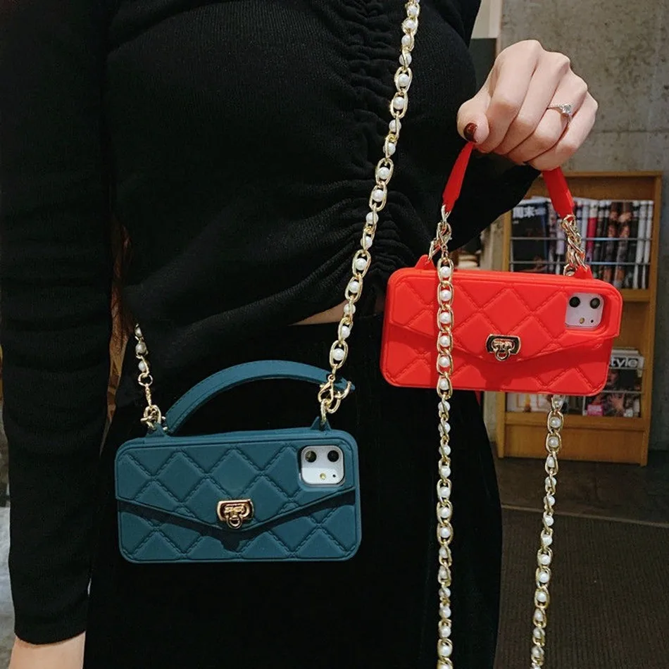 Wallet Handbag Crossbody Case For iPhone 14 13 Pro 12 Mini 11 Pro Xs Max XR 6 8 7 Plus Card Slot Silicone Cover with Strap Chain