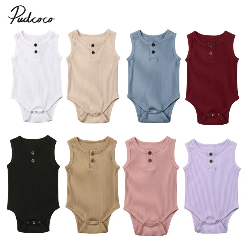 

Pudcoco Baby Summer Clothing Newborn Baby Boy Girl Knit Solid Ribbed Bodysuit Jumpsuit Cotton Outfits Sleeveless Sunsuit 0-24M