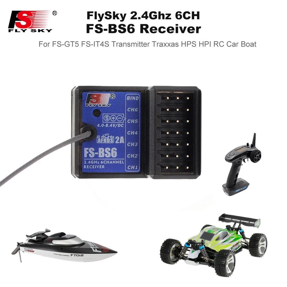 

FlySky FS-BS6 Remote Control Receiver 2.4Ghz 6CH AFHDS2 for FlySky FS-GT5 FS-IT4S Transmitter for Traxxas HPS HPI RC Car Boat