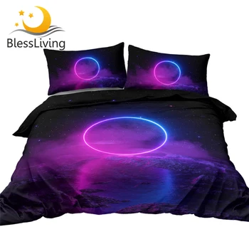 BlessLiving Circles Bedding Set Sea Bed Cover King Size Starry Sky Fluorescent Violet Bedspread Comfortable Duvet Cover Dropship 1