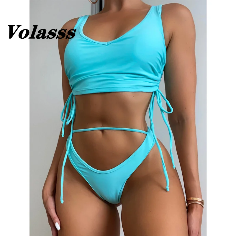 

Соблазнительные бикини на шнуровке, купальник из двух предметов, Женский однотонный купальник, женский купальный костюм с микро стрингами, ...