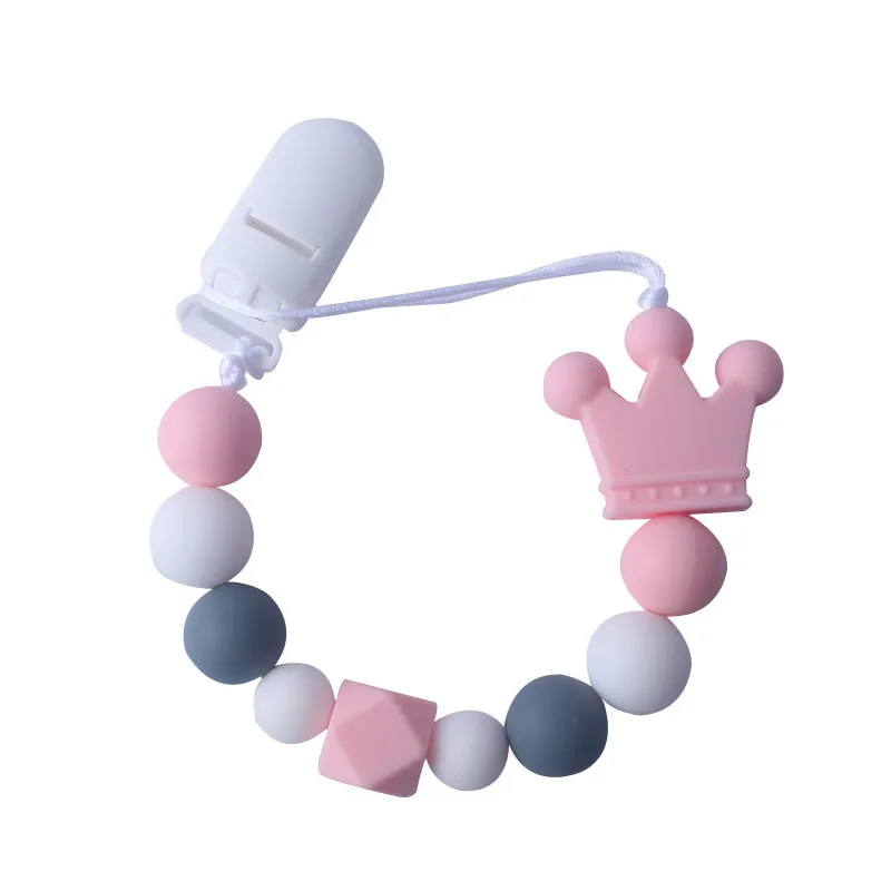Cadena de silicona para chupete de beb&eacute;, corona de colores DIY, chupete de dentici&oacute;n para ni&ntilde;os, juguetes para masticar, soporte para mordedor Dummy-2