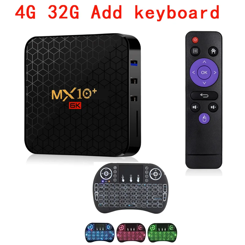 4G 32G Add keyboard MX10 Plus Смарт ТВ приставка Android 9,0 4 Гб 64 Гб Allwinner H6 четырехъядерный 2,4G& 5,8 GHz Wifi BT 6K Google Netflix Youtube IP tv медиаплеер - Цвет: 4G 32G Add keyboard