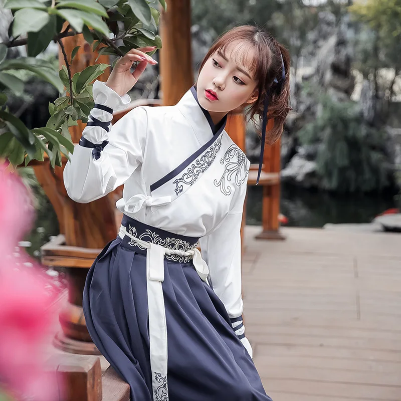 

Chinese style Han nationality clothing female adult traditional martial arts style improved embroidery skirt stage performance