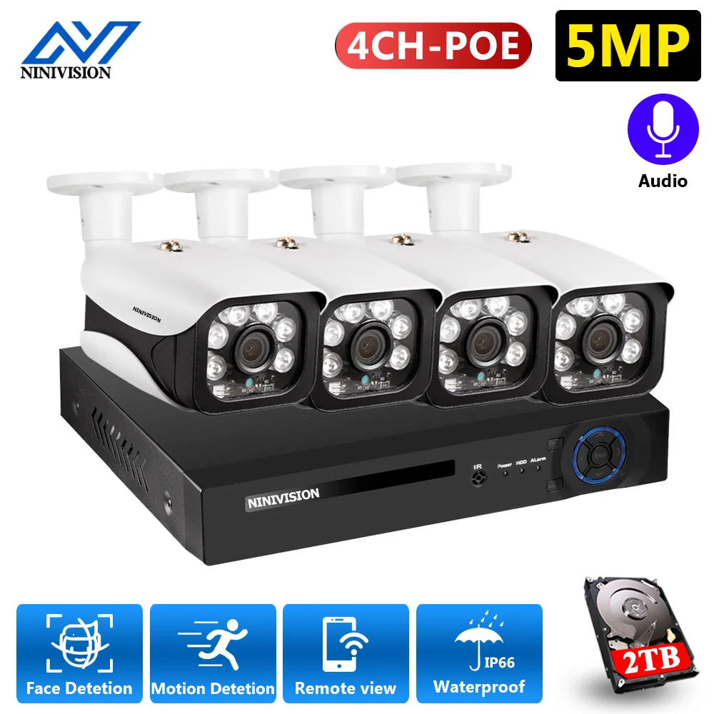 

H.265 5MP CCTV Security Camera System 4CH POE NVR With 5.0MP IP Camera CCTV Kit Waterproof IP66 Video Surveillance System XMEye