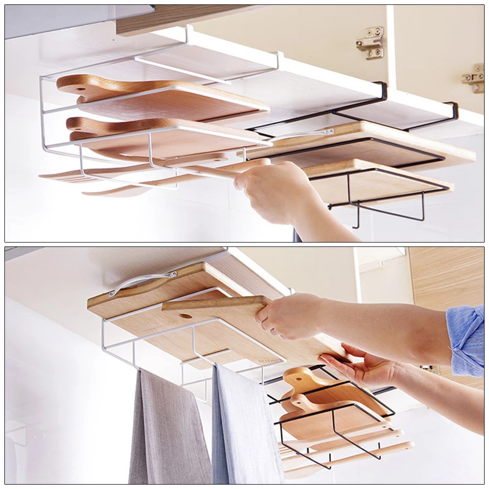 Cupboard Cabinet Door Iron Basket Towel Hanger Rack Cutting Board Holder Hanging Shelf Kitchen Space Saving Storage Organizer