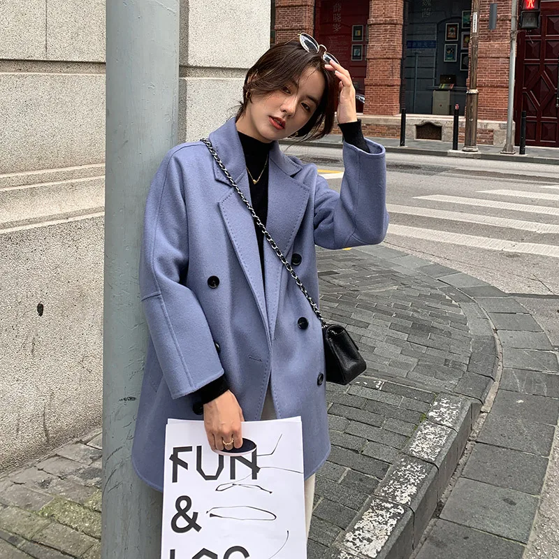 

Двустороннее шерстяное пальто, женское Новое модное корейское маленькое пальто средней длины на осень и зиму 2022