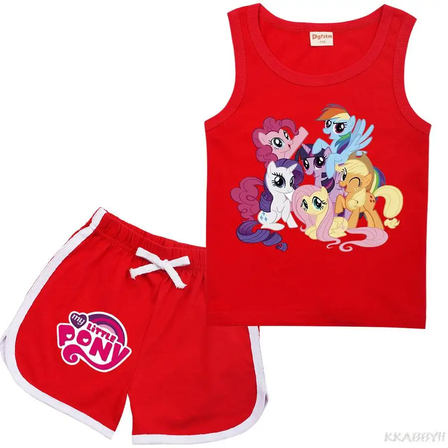 Летний модный детский костюм My Little Pony жилет футболка + шорты свежих спортивный