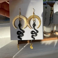 1 pair snake earrings crescent moon celestial serpent dangle earrings handmade jewelry gift