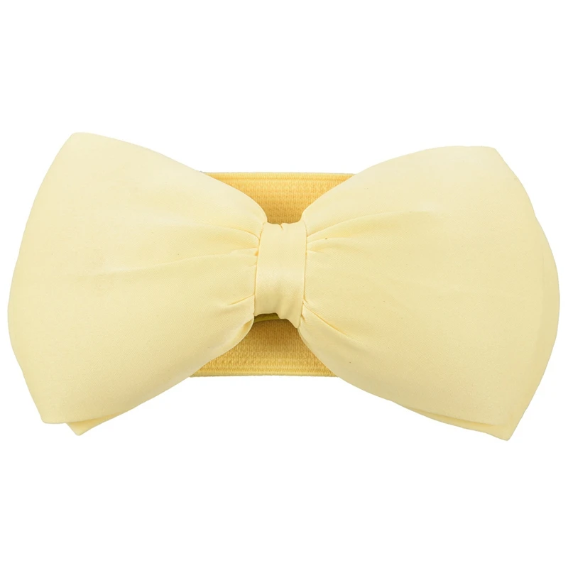 

8-Shaped Faux Leather Buckle Elastic Belt Yellow for Lady & Women Bowknot Elastic Wide Stretch Buckle Waistband Yellow