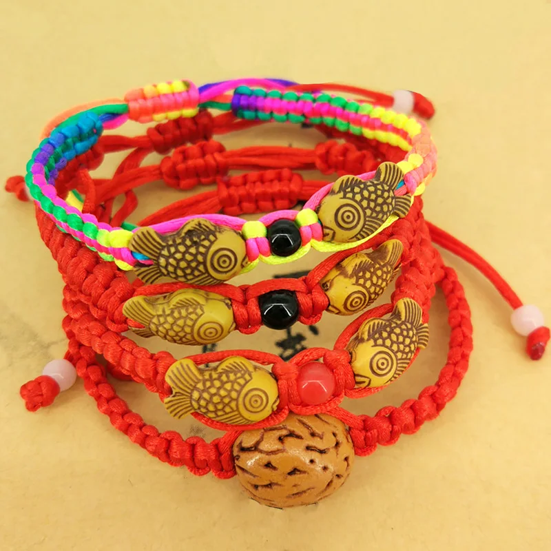 Красный шнур веревка двойные деревянные рыбы удачи хорошие пожелания плетеные