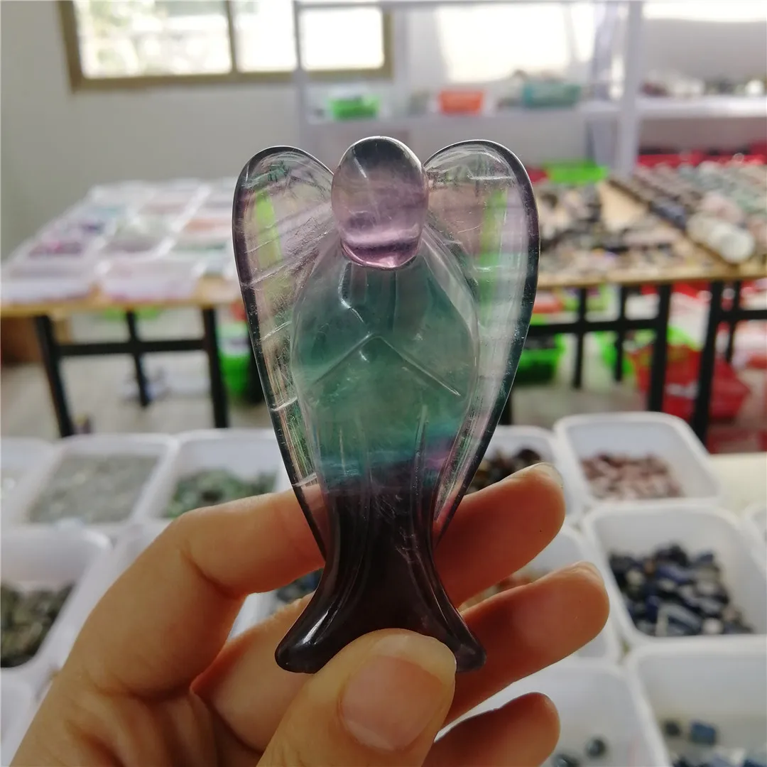 1pc 70mm big angel beautiful natural quartz fluorite stone carving for Natural Crystal Mineral Ornament | Дом и сад
