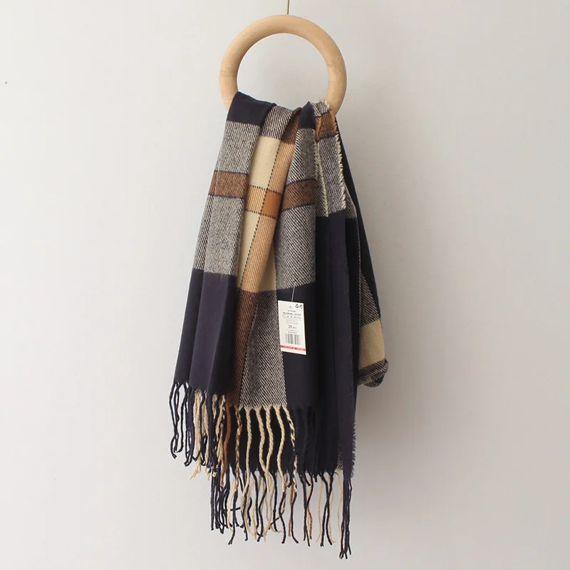 Тартановый плед из искусственного кашемира женские зимние шарфы толстые теплые