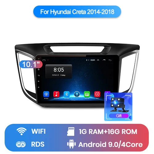 WIFI 1GB 16GB Junsun V1 Android 9,0 2 ГБ+ 32 ГБ DSP автомобильный Радио Мультимедиа Видео плеер gps навигация для hyundai Creta ix25 2 din без dvd - Цвет: WIFI 1GB 16GB