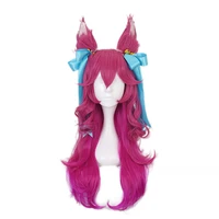 game lol spirit blossom ahri cosplay wig long gradient color loose wave heat resistant synthetic hair wigs with ears