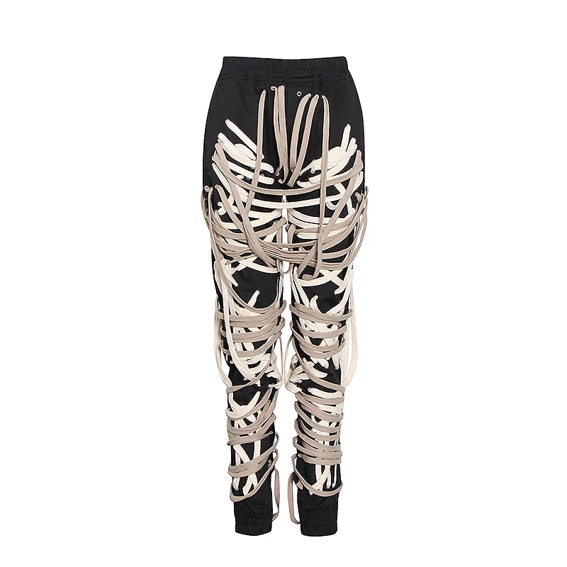 CHICEVER Patchwork Pants For Women High Waist Drawstring Bandage Hit Color Streetwear Harem Trousers Female 2020 Autumn Clothing