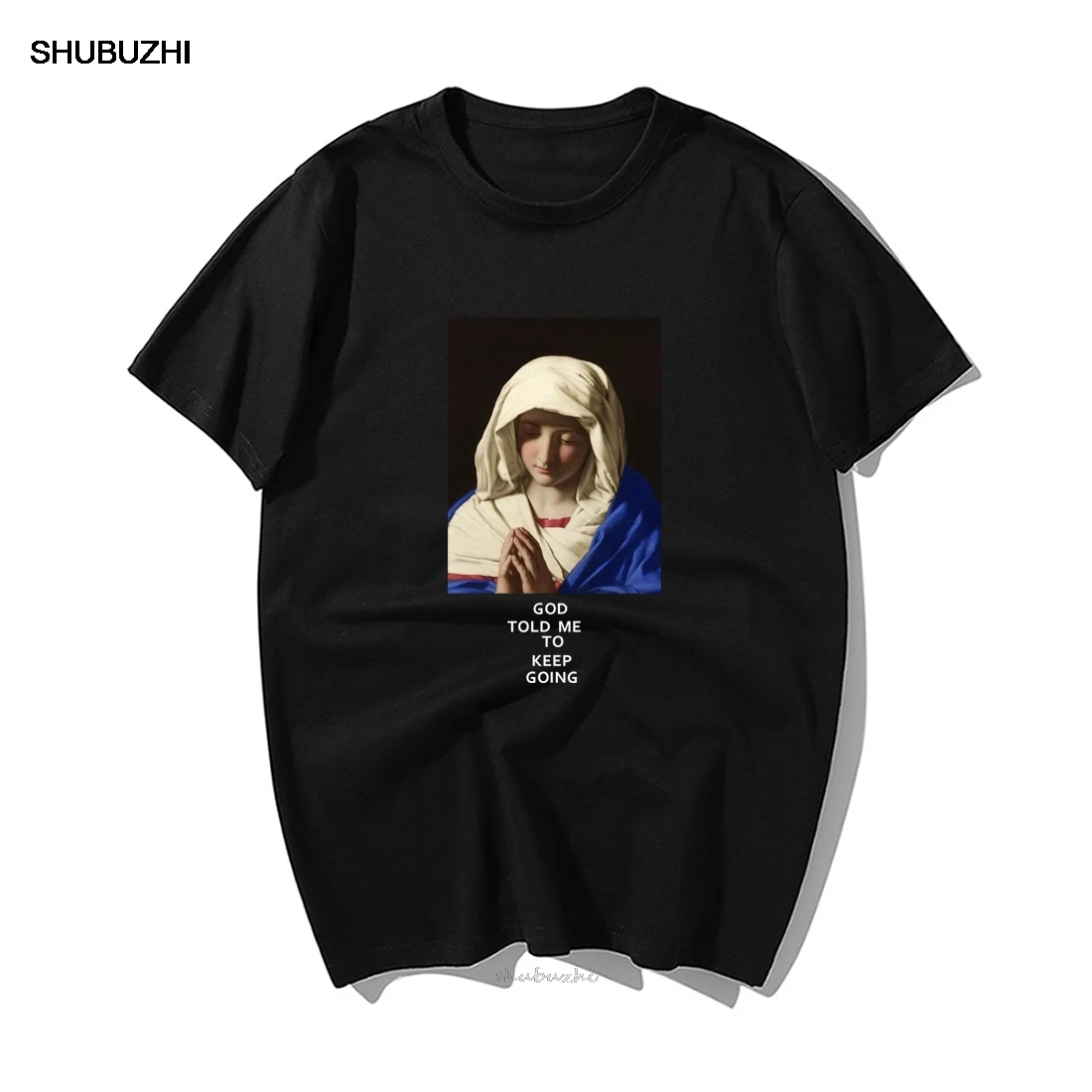 Футболка с изображением девы Марии надпись Бога мне летние модные топы