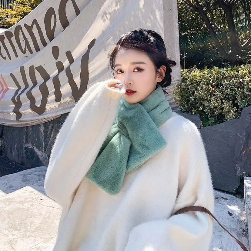 Корейский шарф из кроличьей шерсти на осень и зиму модный пушистый слюнявчик для