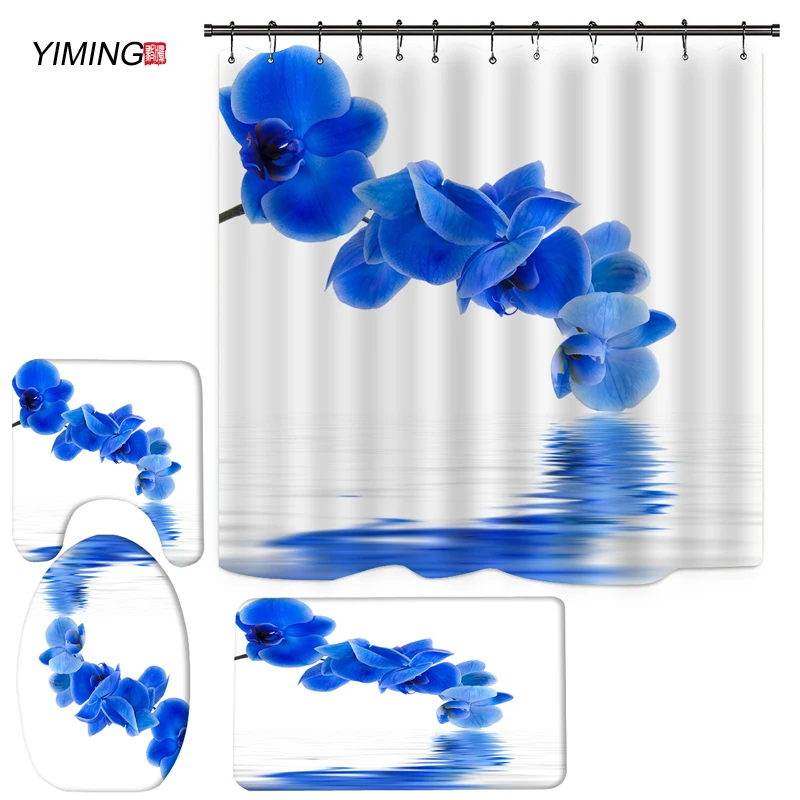 yiming new floral fragrance printing bathroom set shower curtain bathroom mat toilet cover set shower curtain home decoration free global shipping