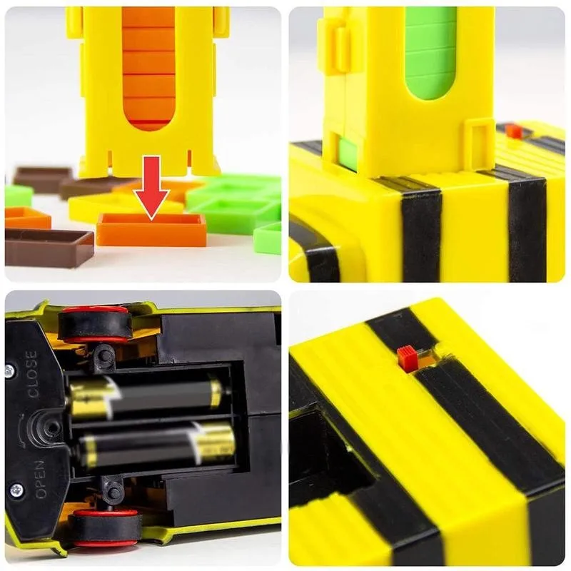 

Automatic Domino Electric Train Building Blocks Put Into Transparent Red Bee Cow Domino Educational Toys For Kids