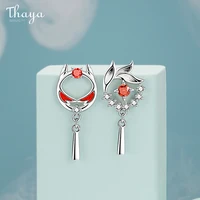 thaya authentic s925 sterling silver earring drop red oil lion earring dangle beast style for women silver ear fine jewelry