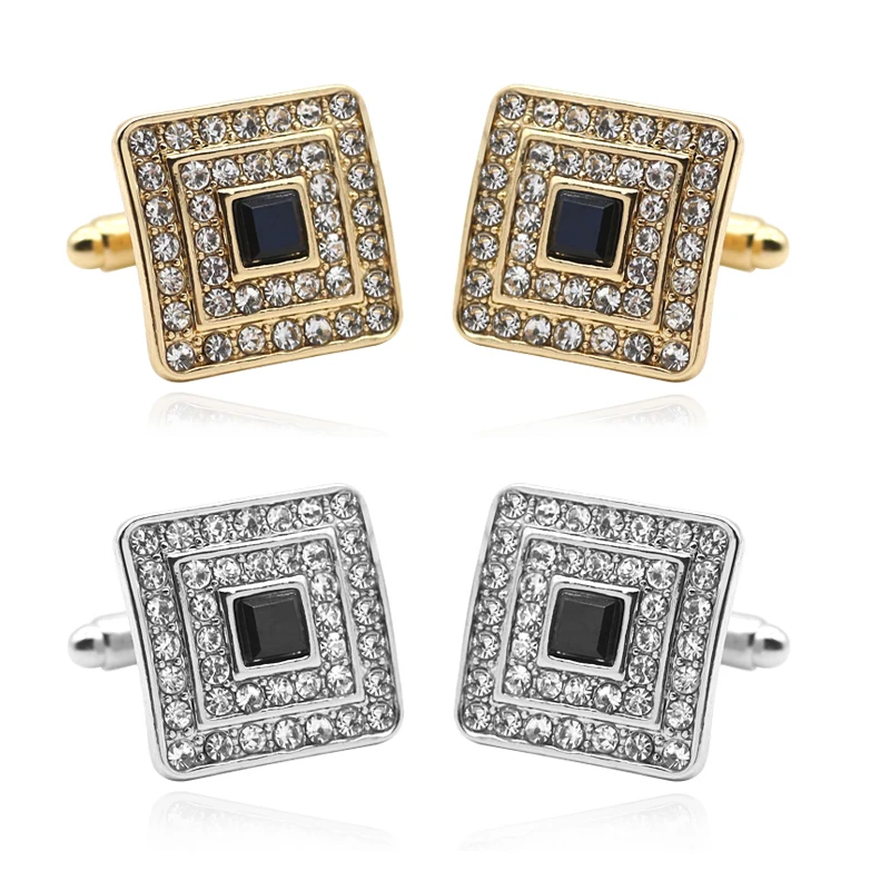 

Women Men's Cuff Links For Shirts Luxury Rhinestone Crystal Business Lawyer Square Cufflinks Wedding Decorations