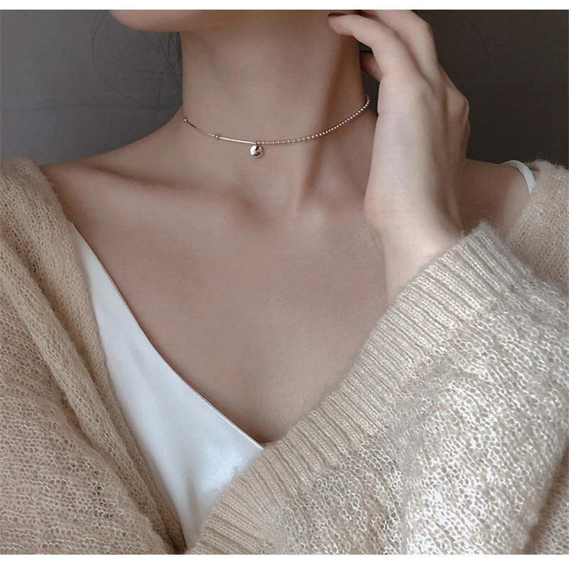

2020 fashion ladies women sterling silver bean collar necklace necklace new jewelry simple collar wholesale