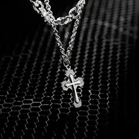 religious stainless steel double necklace crucifix cross pendant necklace heavy byzantine chain necklaces jesus jewelry gifts