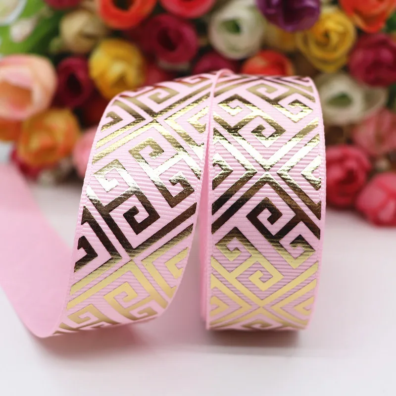 10 ярдов 1 дюйм 25 мм корсажная лента с принтом золотых листьев для бантов волос