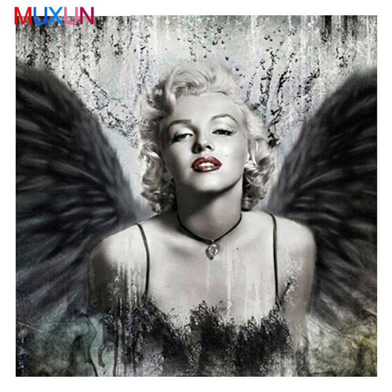 5D алмазная картина сексуальная женщина Ангел в черном платье Мэрилин Монро