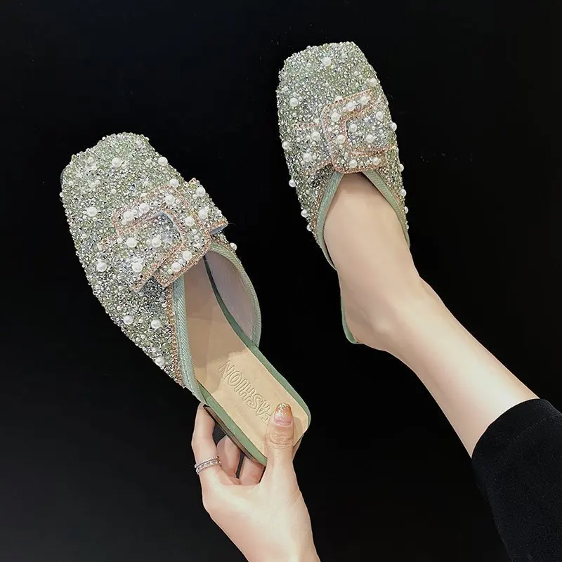 

All-match women's shoes, women's slippers, Baotou half slippers, women's summer outer wear, square toe British style X727