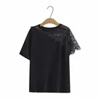 Летние женские топы и блузки, женская футболка, Женская кружевная трикотажная футболка с коротким рукавом в стиле пэчворк 2021, белая, Черная