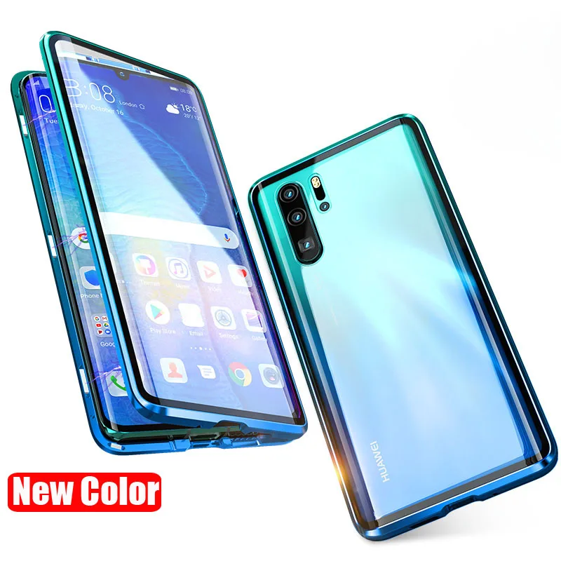 Gradient Green Роскошный защитный Магнитный чехол на весь корпус для huawei P30 Pro P20 mate 20 Pro 360, чехол из закаленного стекла на заднюю панель huawei P30Pro - Цвет: Gradient Green