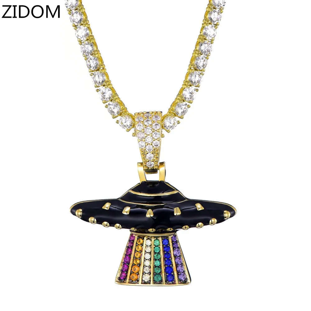 Men/Women Hip hop UFO airship Pendant Necklaces with AAA Zircon tennis chain Hiphop iced out bling Necklace fashion jewelry | Украшения и