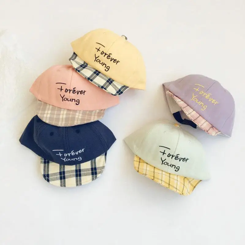 

2021 new style plaid patchwork color cotton Casquette Baseball Cap Adjustable Snapback Hats for child boy and girl 185