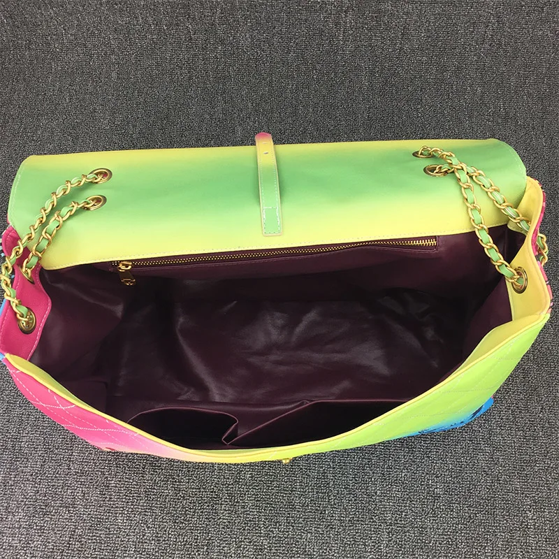 

New Arrival Big Graffiti Handbag Rainbow Chain Bags Large Shoulder Bag Women Travel Bag Huge Overnight Bag Luxury Handbag Female