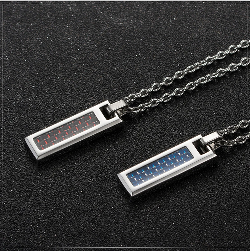 

Simple Blue Color Carbon Fiber Pendant Korean Style Stainless Steel Couple Necklace For Men Women Jewelry Gift Free Shipping