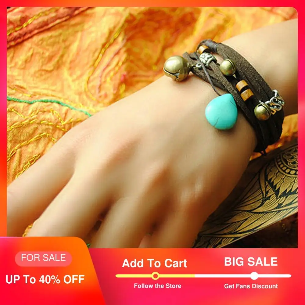 

wrap charm femme leather Bracelet bangle for women ethnic blue Turkey stone drop handmade fashion 2018 vintage jewelry