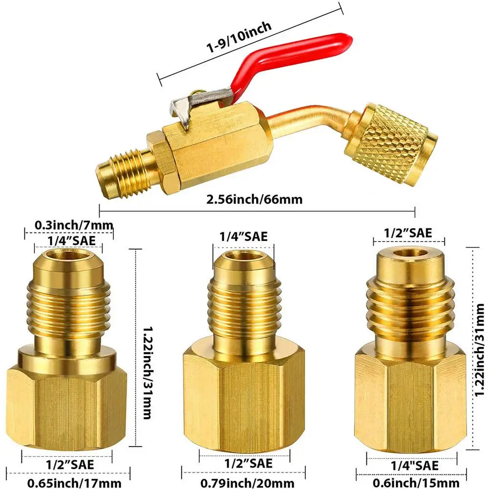 6 шт. угловой компактный шаровой клапан 1/4 дюйма для кондиционера R410A R134A R12 R22 AC
