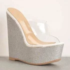 BERZIMERженские туфли-лодочки на платформе, на танкетке, без шнуровки, из прозрачного ПВХ, вечерние босоножки на высоком каблуке, женская обувь, большие размеры 44, 46, 50, 51, 52