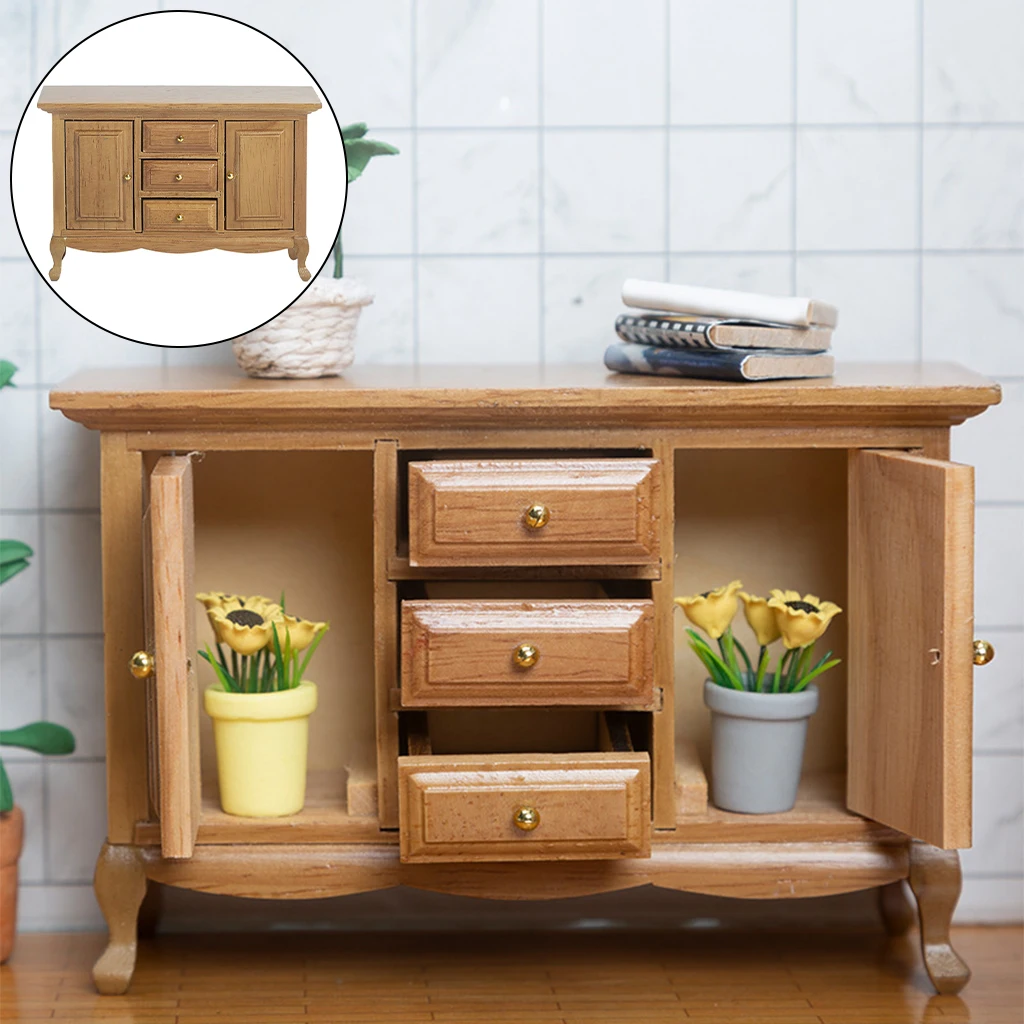 

1:12 Dollhouse Modern Handmade Classic Wood Cabinet Furniture Decoration